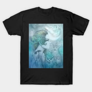 Spirit of Artemis (2) Goddess Fantasy Art Owls T-Shirt